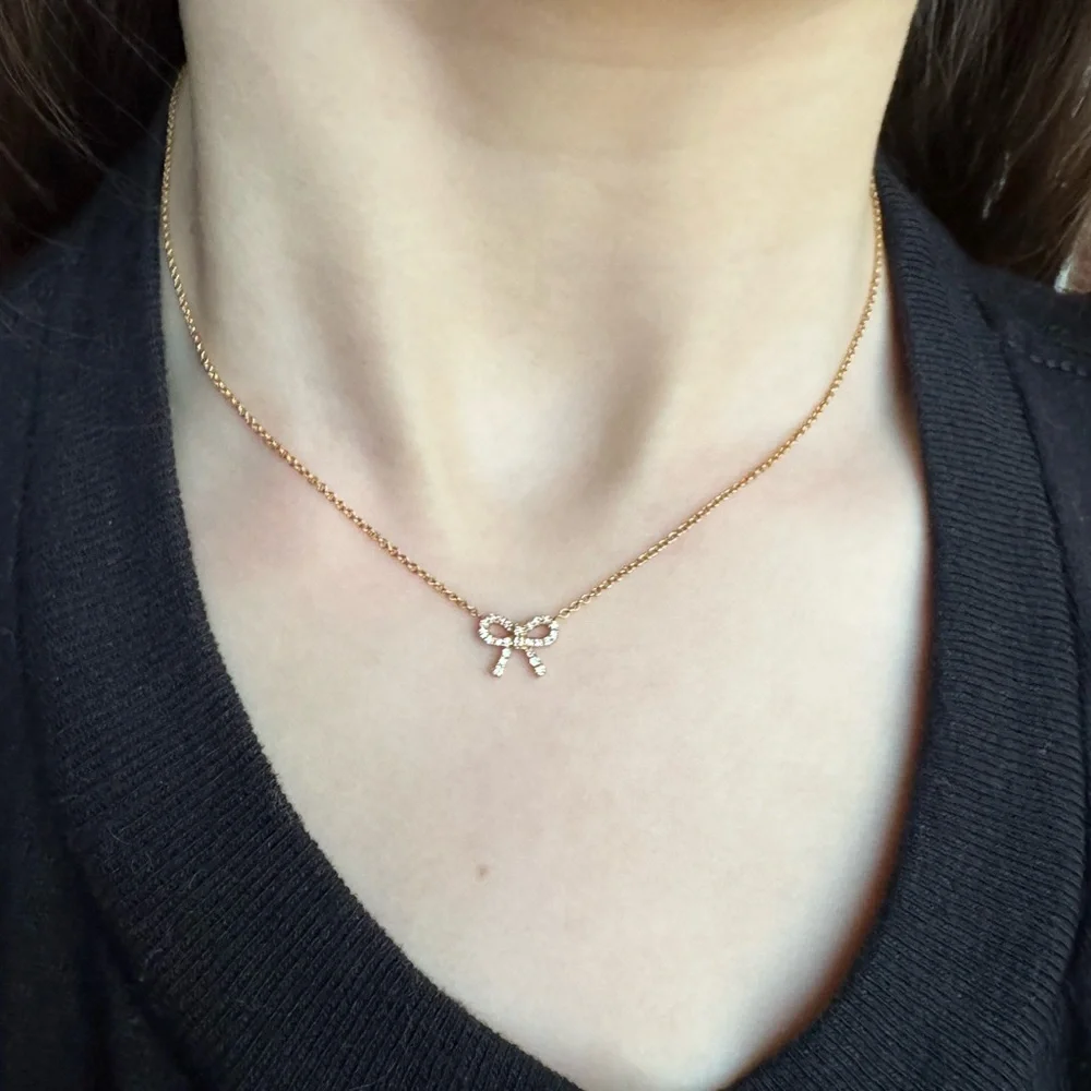 14k Yellow Gold and Diamond Bow Necklace